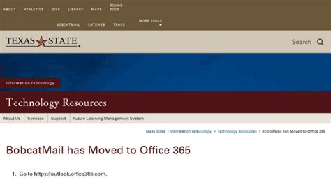 Go to https://outlook.office365.com . Enter your Texas State email address (e.g., zzz99@txstate.edu). You will be redirected to the Texas State login page. Enter your NetID Password, and click Sign In. You have successfully logged into BobcatMail in Microsoft 365. 
