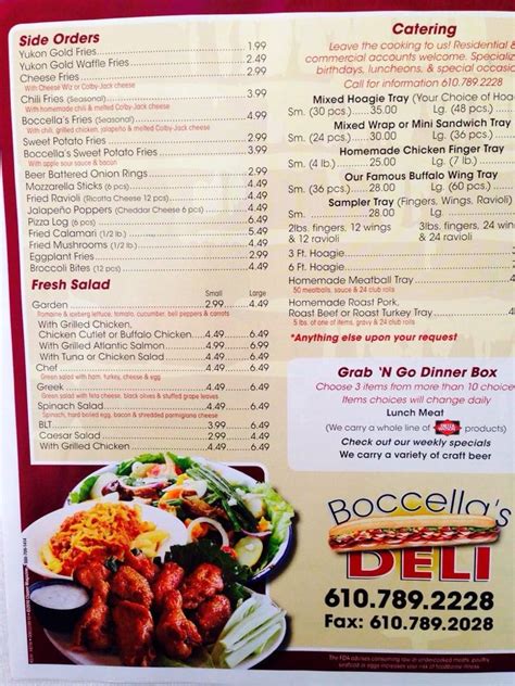  Menu for Boccella's Deli. Summer SALE!!!: 15% OFF all yearly plans. Use year15 at checkout. Expires 1/1/2021 Pin It. Additional information. Hours: Mon ... . 