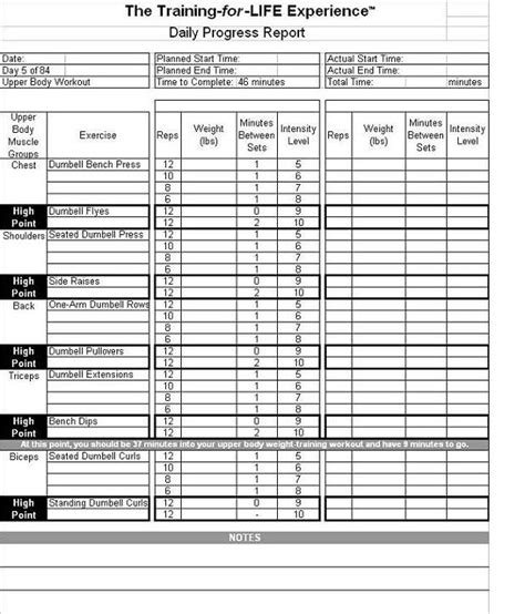 Body For Life Workout Sheets Excel