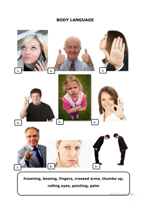Body Language Gestures Worksheet