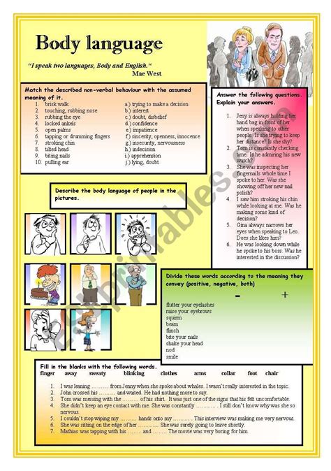 Body Language Worksheets For Students Language Worksheets