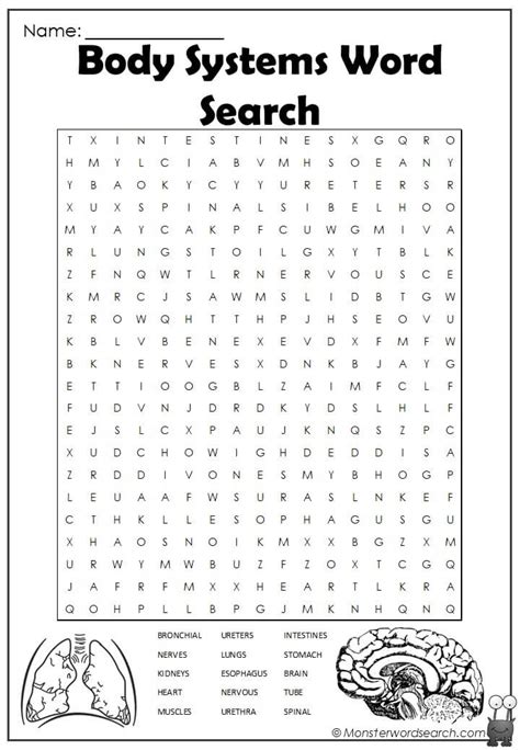 Body Systems Word Search Monster Word Search