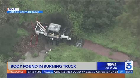 Body found inside burned truck in Brea