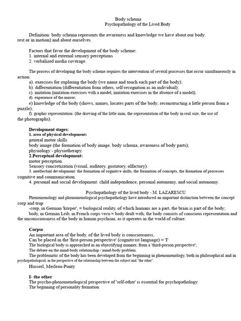 Body schema phenomenology. .  ...