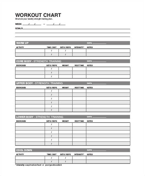 Bodybuilding Excel Templates Workout Chart Templates 8+ Free Word