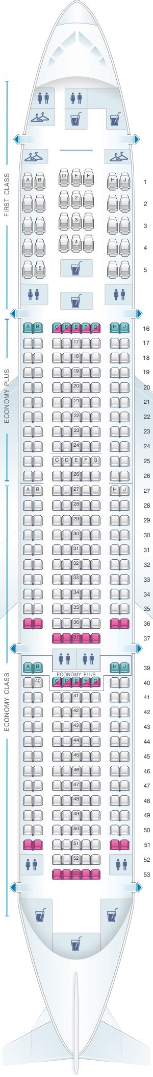 The seats 31ADC and 32DEF in the United 757-300 sea
