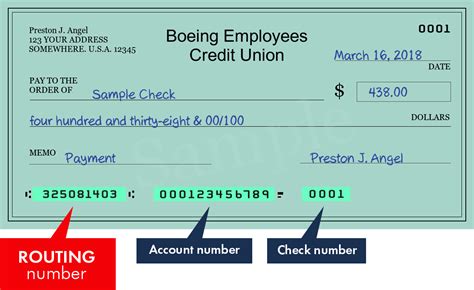 Routing Number: 325081403: Bank: BOEING EMPLOYEES CREDIT UNION: Address: 12770 GATEWAY DRIVE: City: TUKWILA: State: WA: Zip Code: 98168-3309: Telephone: 206-439-5700: Office Code: Main office: Record Type Code: 1 The code indicating the ABA number to be used to route or send ACH items to the RFI. 0 = Institution is a Federal Reserve Bank; 1 .... 