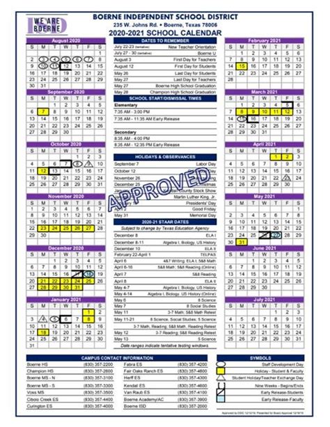 Boerne Calendar