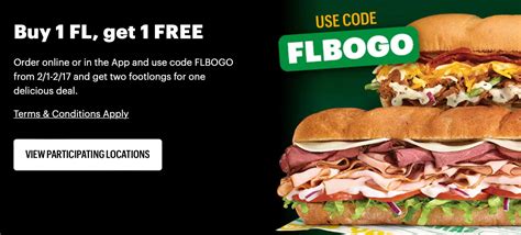 Get any Footlong for 50% off when you buy one 