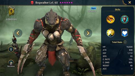 Bogwalker is a rare def champion from the faction Lizardmen doing force damage. Find out more on this Raid Shadow Legends codex. . 