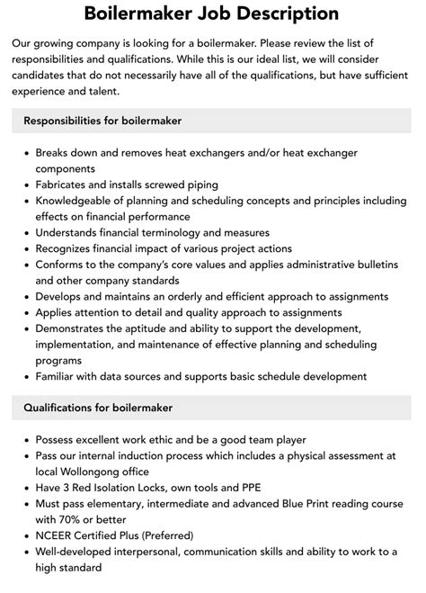 Boilermaker job description template Workable