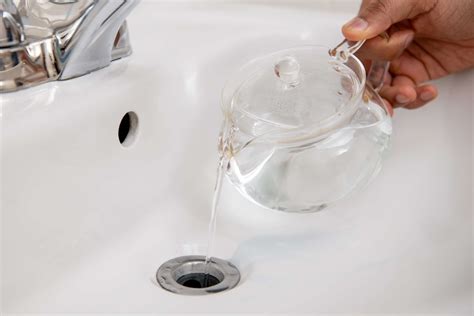 Boiling water down drain. Mix together 1 cup of vinegar (distilled white vinegar works best) and 1 cup of baking soda. First, pour boiling water down the drain to loosen; then follow with the baking soda-vinegar mixture and wait 15 minutes. Rinse with more boiling water. Call a plumber. If all of the above has had no effect on the speed of the … 