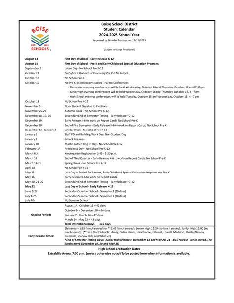 Boise Schools Calendar