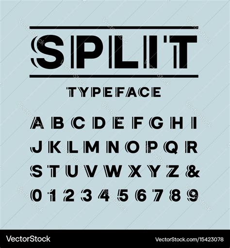 Bold font alphabet with split effect letters and Vector Image