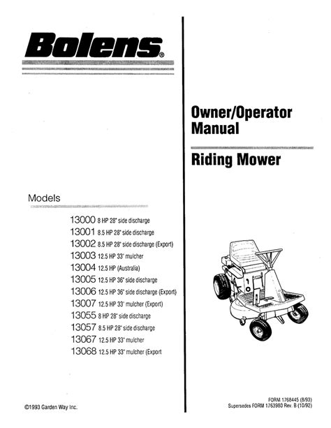 Garden product manuals and free pdf instructions. Find the user manual you need for your lawn and garden product and more at ManualsOnline Page 8 of Bolens Lawn Mower BL110 User Guide | ManualsOnline.com