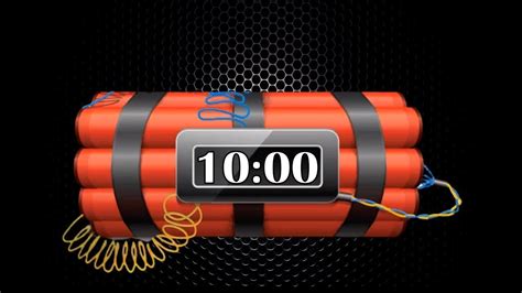 Bomb timer 10 minutes. Preset timer for ten minute. Allows you to countdown time from 10 min to zero. Easy to adjust, pause, restart or reset. 10 minute equal 600000 Milliseconds 