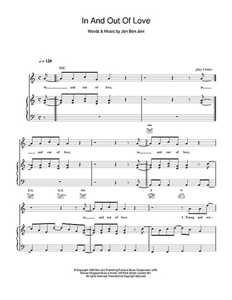 Bon Jovi In And Out Of Love Sheet Music Notes, Chords