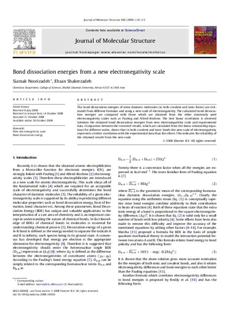 Bond dissociation energies from a new electronegativity scale