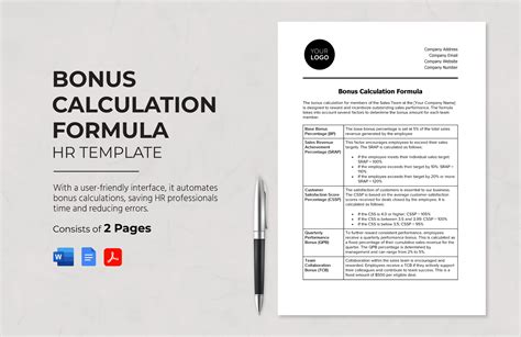 Bonus Calculation Formula HR Template in Word, PDF, Google Docs