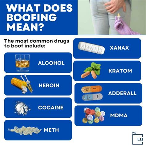 What Does "Boofing" Drugs Mean? Boofing is a slang term for ingesting drugs through the anus. It's also called booty bumping, hooping, plugging, butt chugging, or UYB (up your bum). The substances that people commonly use to boof include: Heroin Cocaine Methamphetamine Users can consume most drugs, including alcohol, in this manner.