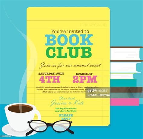 Book Club Event Invitation Design Template Feauring Library Card High
