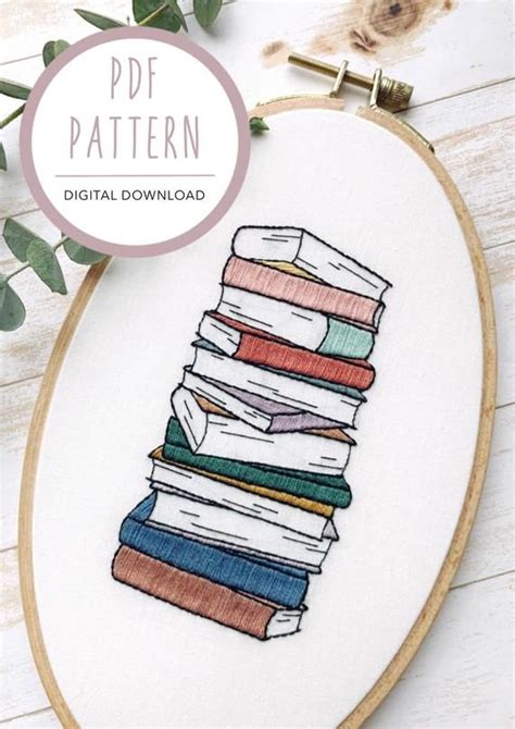 Book Stack PDF Pattern Modern Embroidery Pattern PDF Etsy