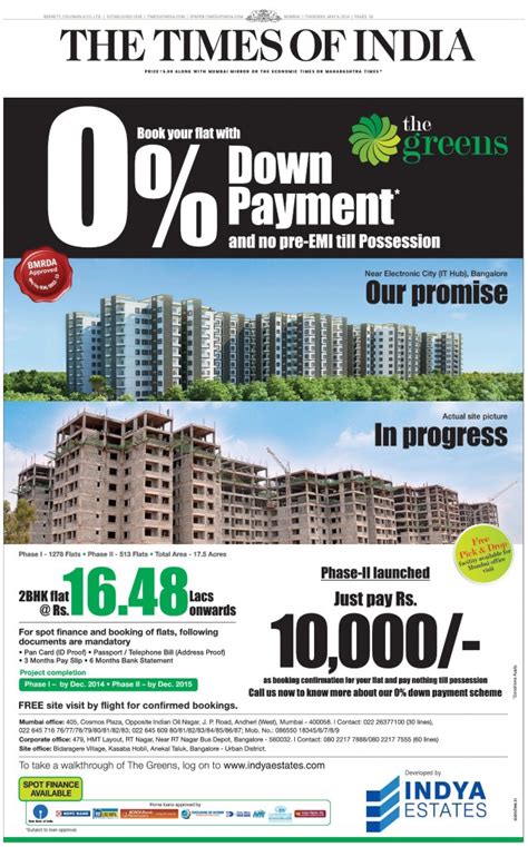 Book your Property Ads space in Times Of India at the Best