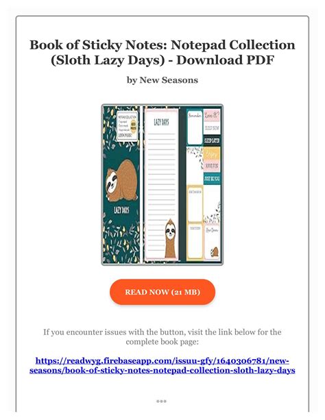 Download Book Of Sticky Notes Notepad Collection Sloth Lazy Days By New Seasons