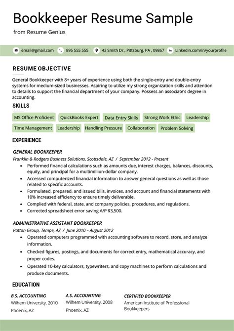 Bookkeeper Resume Examples Resume Example