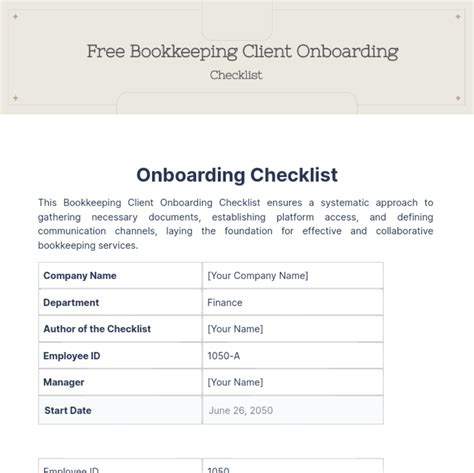 Bookkeeping Client Onboarding Checklist Template