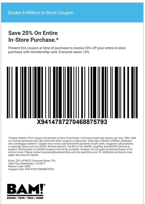 Books A Million In Store Printable Coupon