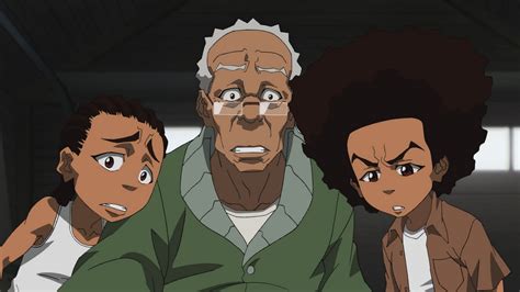 Boondocks free. When the owner of Granddad's house invites Granddad and the kids to his garden party, Huey tries to start trouble by saying Jesus was black and comparing Ronald Regan to the devil. Meanwhile, Riley and the owner's grandson (a soldier back from Iraq) play with guns and Granddad runs into the self-loathing black butler Uncle Rukus. 