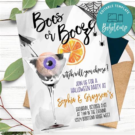 Boos and booze Invitation Customizable Template Instant Download