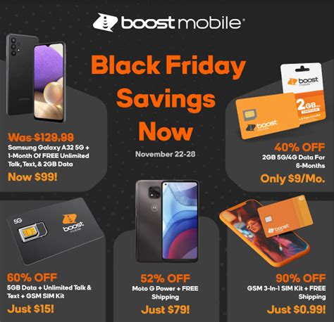 Boost mobile black friday deals 2022. Expires. Get the iPhone SE for $49 with $40 Unlimited Boost Mobile Plan. iPhone SE For $49. Dec 31. Shop at Boost Mobile and get 22% discount on plans. 22%. Dec 31. Instant $500 off Apple iPhone ... 