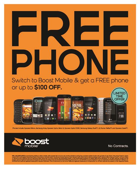 Boost mobile deals for switching. Explore the network. Capable device required; coverage not available in some areas. Get your choice of a FREE 5G phone when you switch and trade in any eligible device - all backed by the power of T-Mobile’s network at no extra cost. 