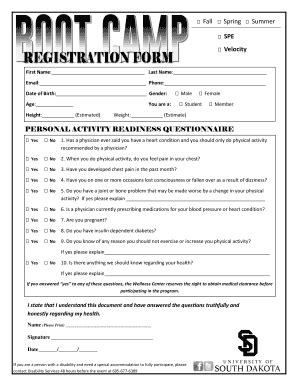 Boot Camp Registration Form PDF