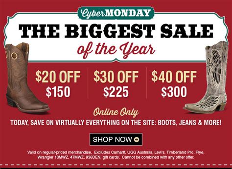 Boot barn 25 coupon. CouponAnnie can help you save big thanks to the 7 active discounts regarding Boot Barn. There are now 1 promo code, 6 deal, and 0 free delivery discount. For an average discount of 15% off, customers will receive the ultimate discounts up to 25% off. The top discount available at this moment is 25% off from "Boot Barn Offer: Save 10% on Your ... 