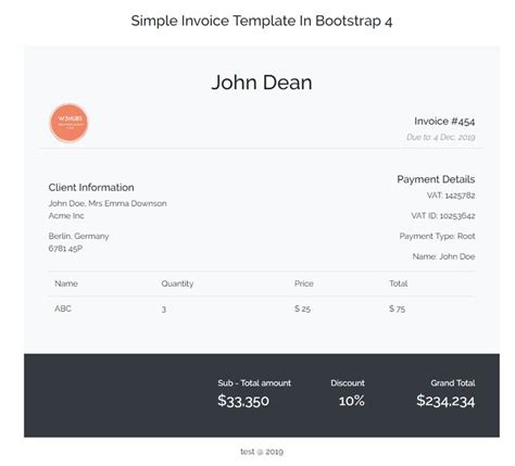 Bootstrap 4 Invoice Template