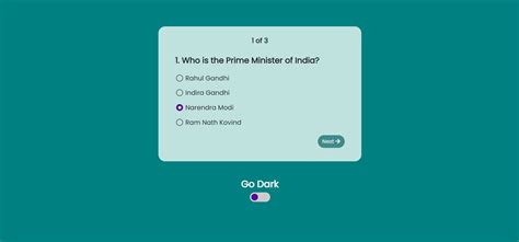 Bootstrap 4 Simple mcq step form with dark mode snippet for your