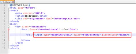 Bootstrap Datetime, Datetime-local, Month ve Time Kodu.