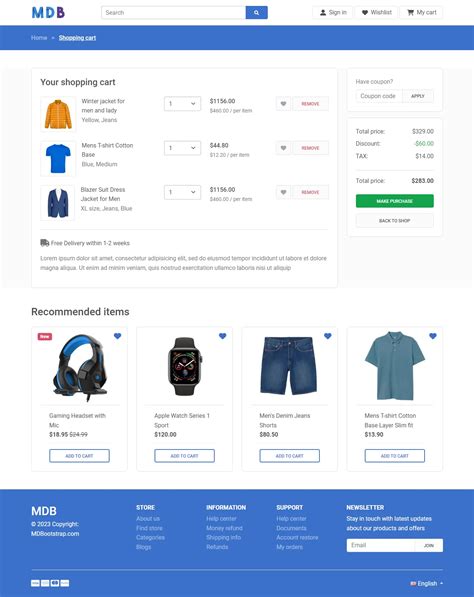 Bootstrap Shopping Cart Template Free Download Database