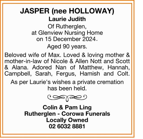 Border mail death notices today.  We will miss you.  Click on any entry to ...