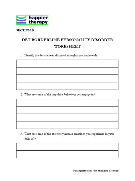 Borderline Personality Disorder Worksheet & Example Free PDF Download