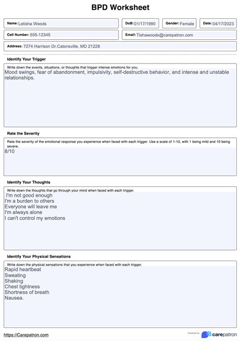 Borderline Personality Disorder Worksheets PDF Borderline