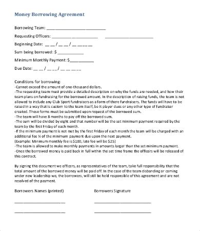 Borrowing Money Contract Example