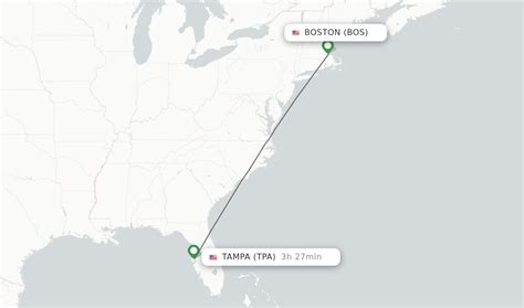 Bos to tampa. All flight schedules from General Edward Lawrence Logan International , Massachusetts , USA to Tampa International , Florida , USA . This route is operated by 3 airline (s), and the flight time is 3 hours and 46 minutes. The distance is 1192 miles. USA. 