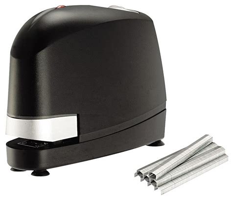Bostitch electric stapler. A FastLoad push-button makes refilling the stapler quick and the suction-cup base keeps this Bostitch automatic electric stapler from moving around on the desk as you use it. Includes 5,000 PowerCrown staples. Electric stapler stands up to a frequent daily use. Staple up to 45 sheets at a time, using standard staples. 