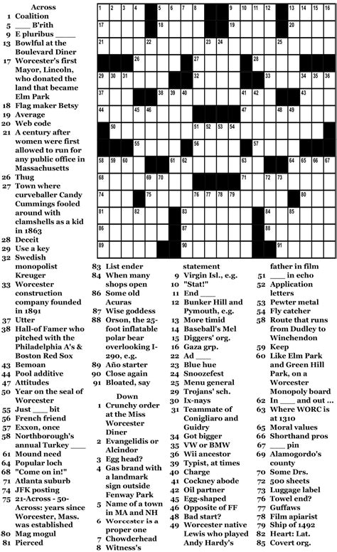 Here are the answers to the Universal Crossword Puzzle in the Boston Globe on January 11, 2024. X. Sign in to Save Favorite Dictionary Crossword Clues: NUMBER: ANSWER: CLUE: 1A: 5 letters: ... Access a free daily crossword amongst an entire database of words and definitions to help you crack the puzzle. The site also has …