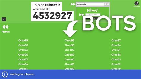 Enter the amount of bots you'd like to send into the Kahoot. Please note that the server gets ratelimited by Kahoot when you send over 400 bots. I recommend forking this multiple times so you can coordinate an attack with lots more bots. Once you input the amount and click Enter, it should say Enter name>. Put the name that you want the bots to ...