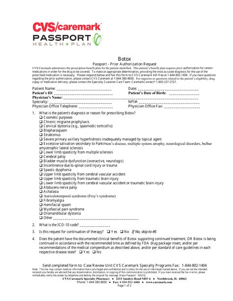 Botox Passport Prior Authorization Request Form Cvs Caremark